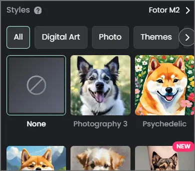 Fotor text to image generator styles option