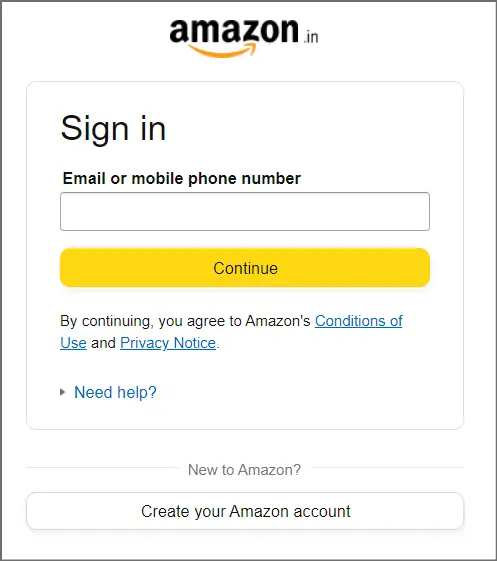 Amazon sign in 