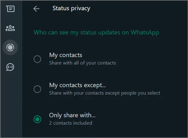 Whatsapp web status privacy settings