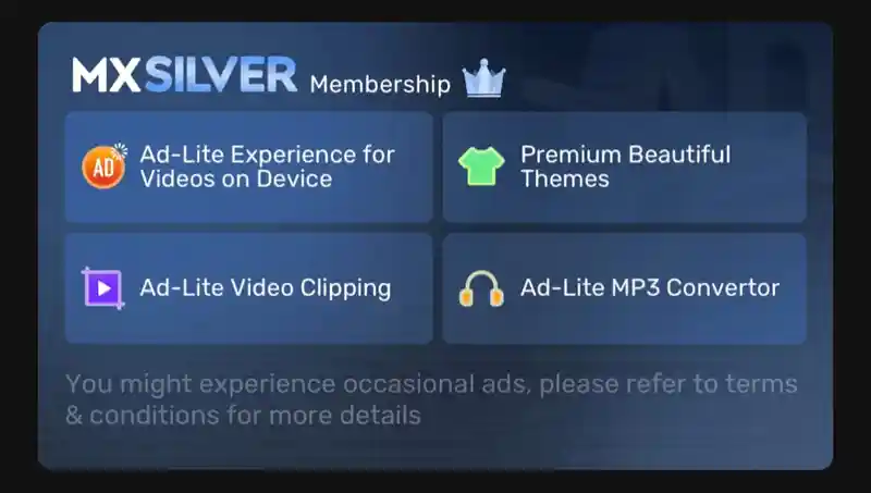 MX Silver premium plan of MX Player