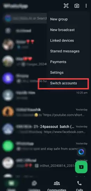 Switch Accounts on WhatsApp