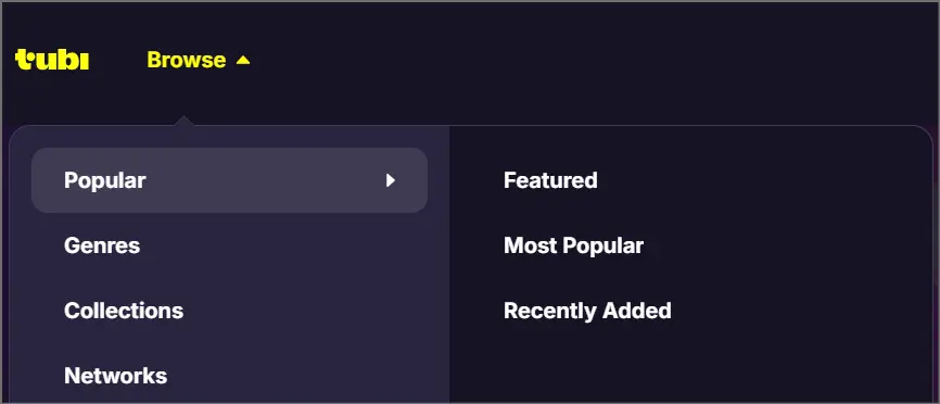 Tubi TV browse files