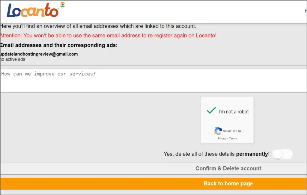 How to delete locanto account