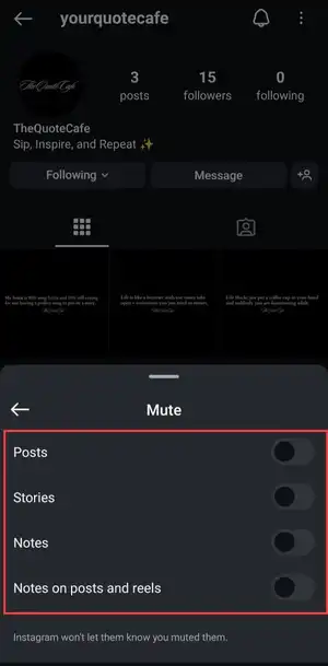 Mute IG account