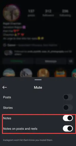 Mute all notes on Instagram