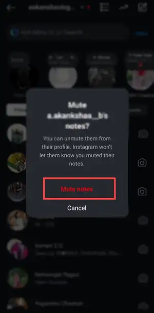 Mute notes on instagram