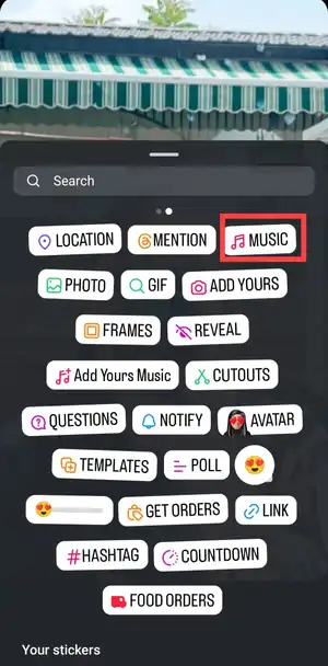 music option on instagram