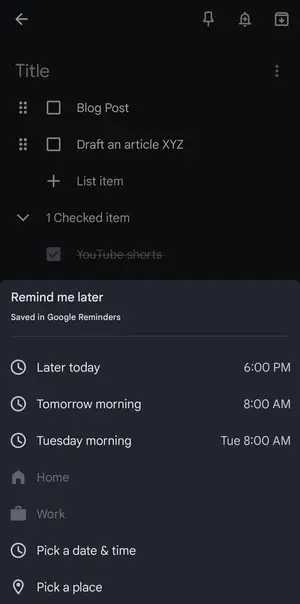 Reminders in Keep Notes app