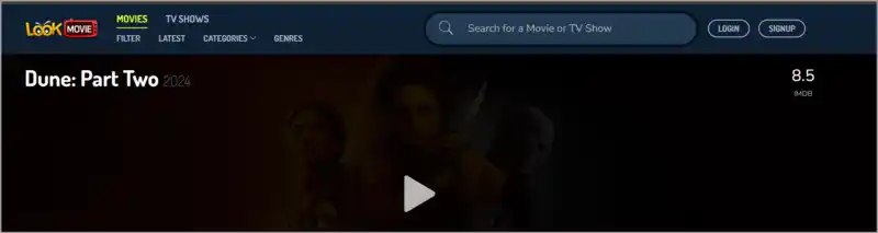 Simple Interface of Lookmovie2.to movie site