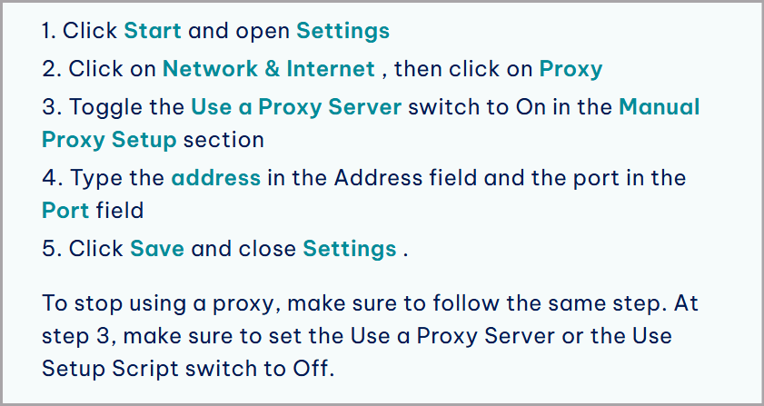 Manual Proxy Setup