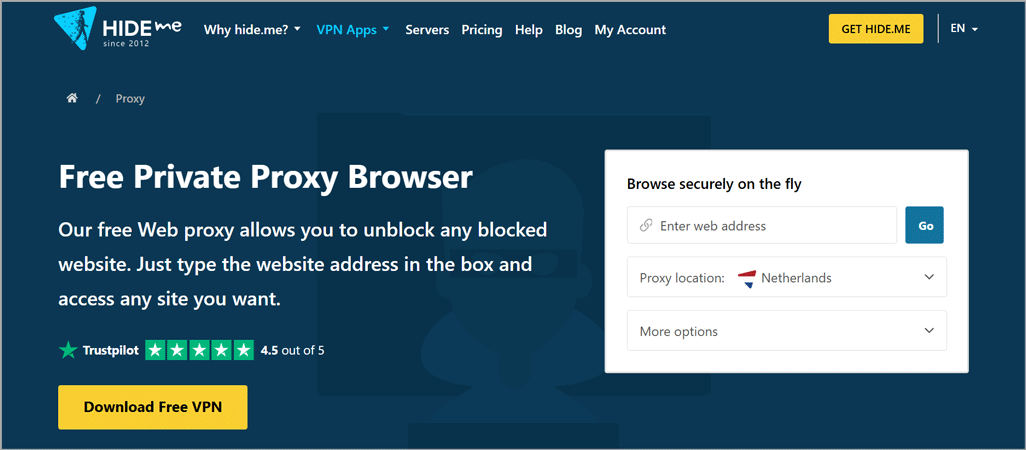 Hideme free web proxy